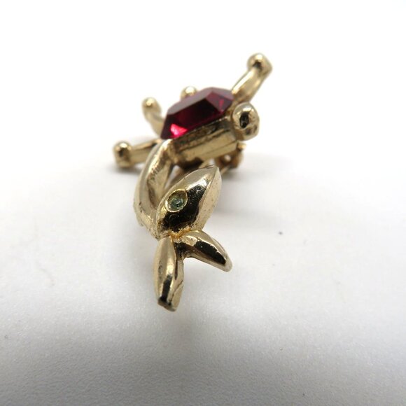 Vintage Reindeer Brooch Gold Red Rhinestone Body Holiday Christmas - Picture 6 of 9
